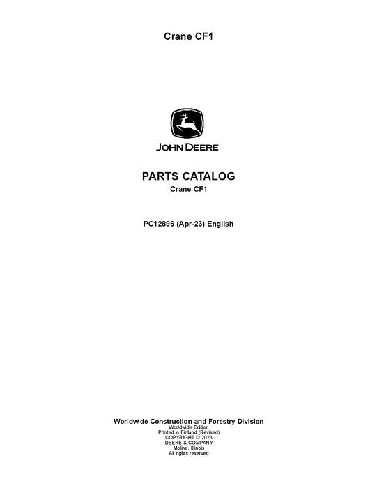 Pdf PC12896 John Deere CF1 Forwarder Crane Parts Manual