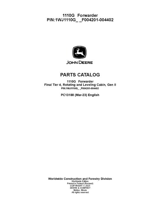 Pdf PC13188 John Deere 1110G FT4 RL Forwarder Parts Manual