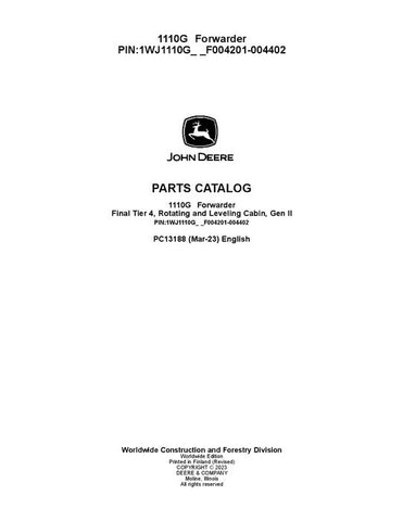 Pdf PC13188 John Deere 1110G FT4 RL Forwarder Parts Manual