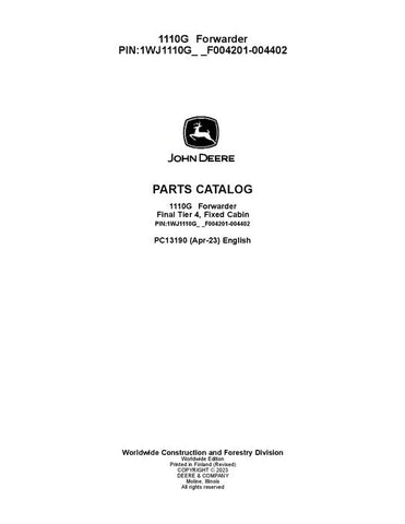 Pdf PC13190 John Deere 1110G FT4 FFC Forwarder Parts Manual