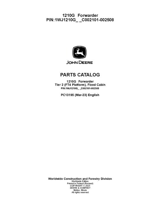 Pdf PC13195 John Deere 1210G T2 FFC Forwarder Parts Manual