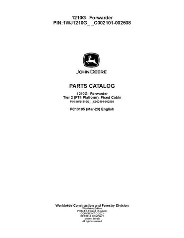 Pdf PC13195 John Deere 1210G T2 FFC Forwarder Parts Manual