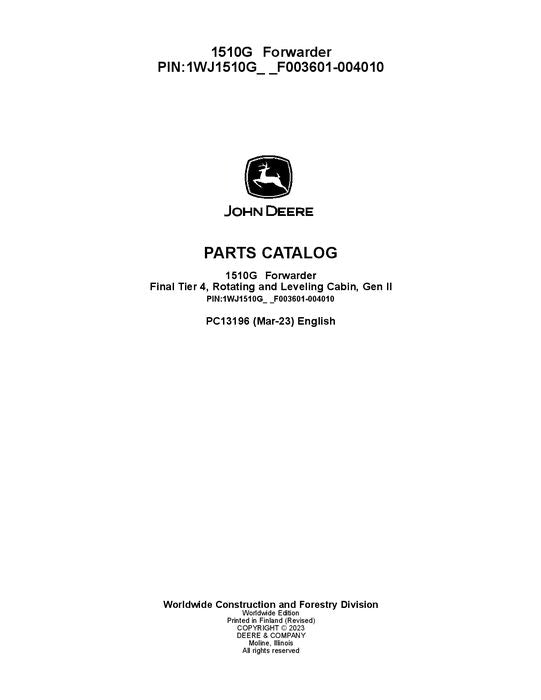 Pdf PC13196 John Deere 1510G FT4 RL Forwarder Parts Manual