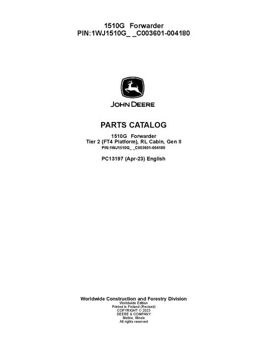 Pdf PC13197 John Deere 1510G T2 RL Forwarder Parts Manual