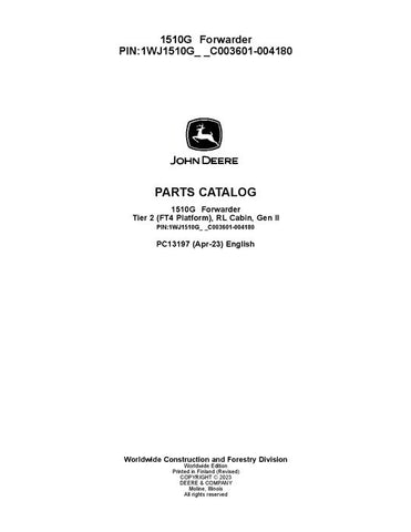 Pdf PC13197 John Deere 1510G T2 RL Forwarder Parts Manual