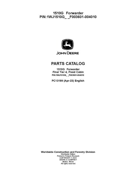 Pdf PC13199 John Deere 1510G FT4 FFC Forwarder Parts Manual