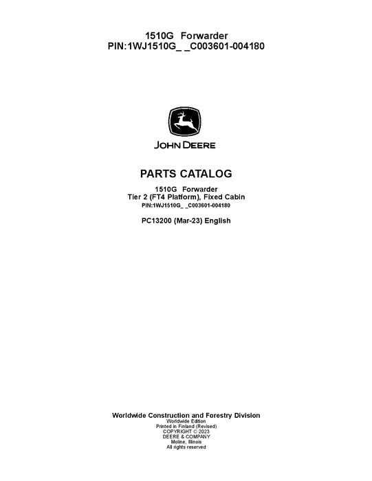 Pdf PC13200 John Deere 1510G T2 FFC Forwarder Parts Manual