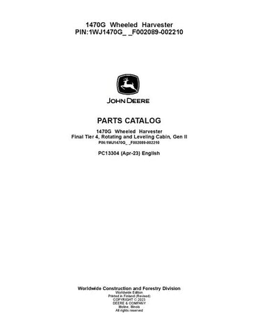 Pdf PC13304 John Deere 1470G Wheeled Harvester Parts Manual