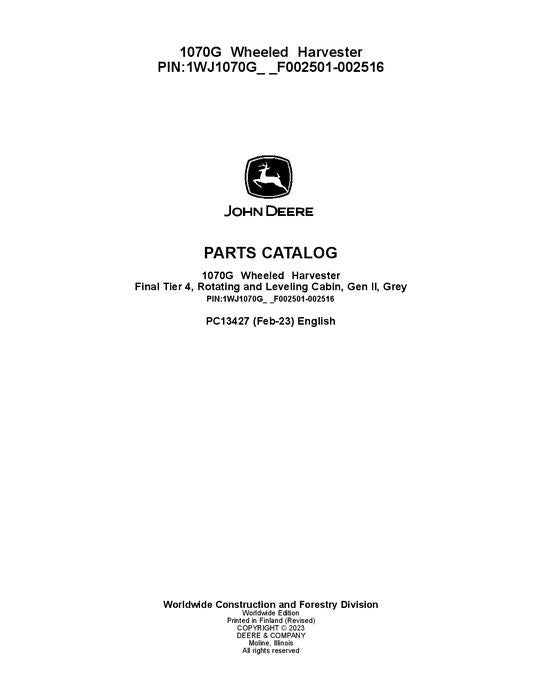 Pdf PC13427 John Deere 1070G Harvester Parts Manual