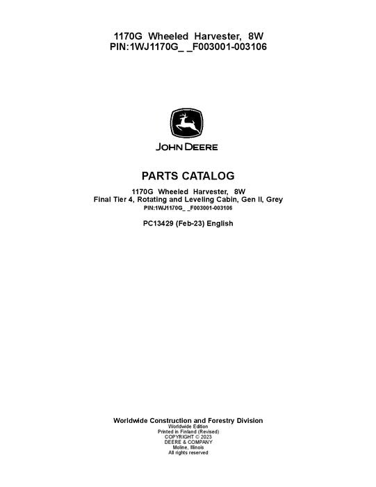 Pdf PC13429 John Deere 1170G Wheeled Harvester Parts Manual