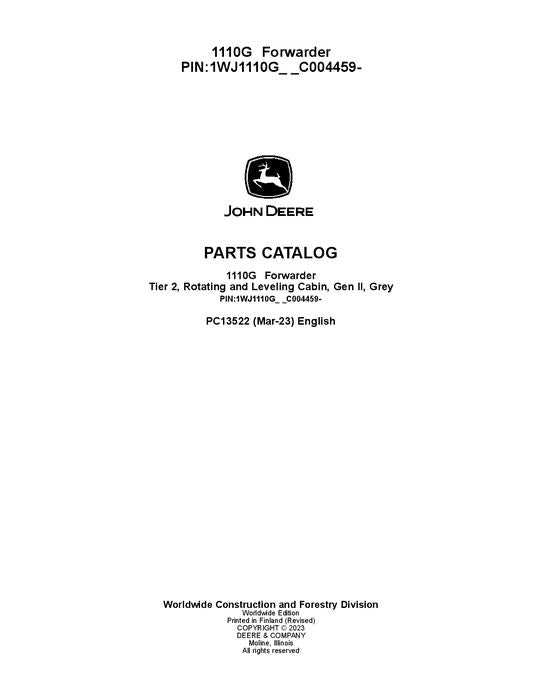 Pdf PC13522 John Deere 1110G T2 RL Forwarder Parts Manual