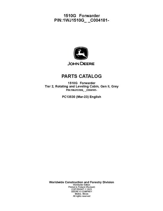 Pdf PC13530 John Deere 1510G T2 RL Forwarder Parts Manual