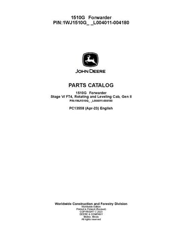 Pdf PC13558 John Deere 1510G FT4 RL Forwarder Parts Manual