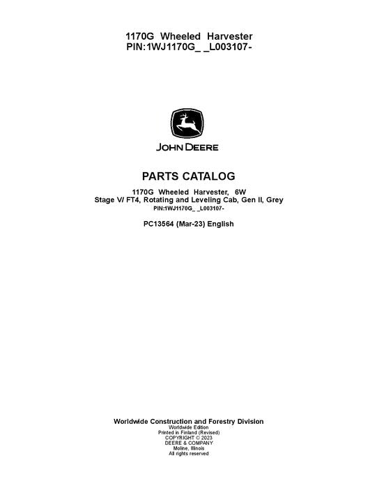 Pdf PC13564 John Deere 1170G Forwarder Parts Manual