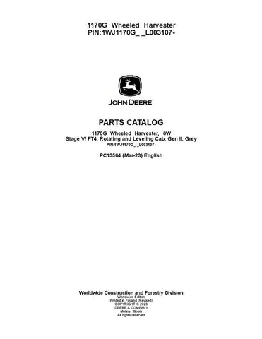 Pdf PC13564 John Deere 1170G Forwarder Parts Manual