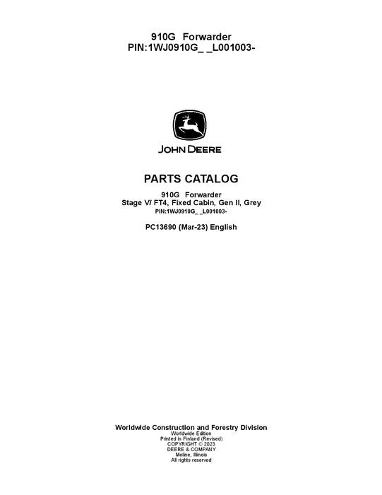 Pdf PC13690 John Deere 910G Forwarder Parts Manual