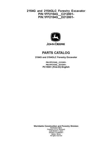 Pdf PC15061 John Deere 2154G, 2154GLC Forestry Excavator Parts Manual