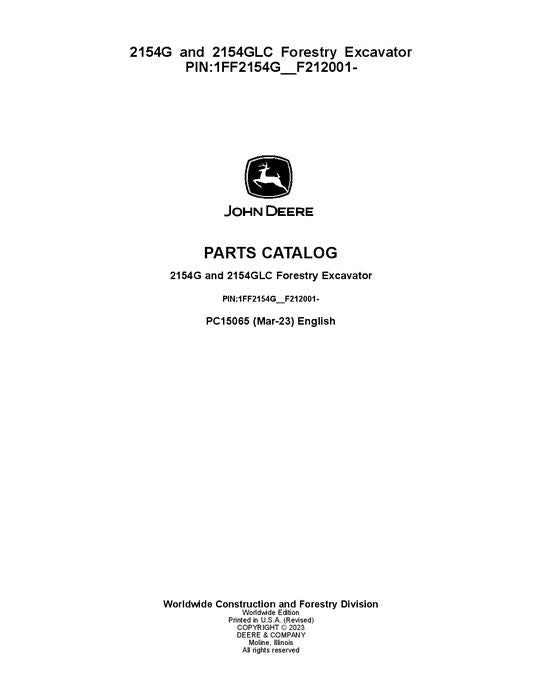 Pdf PC15065 John Deere 2154G, 2154GLC Forestry Excavator Parts Manual