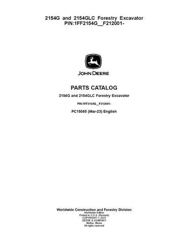 Pdf PC15065 John Deere 2154G, 2154GLC Forestry Excavator Parts Manual