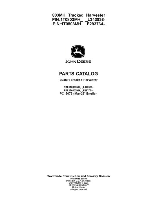 Pdf PC15075 John Deere 803MH Tracked Harvester Parts Manual