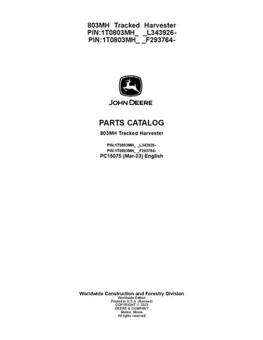 Pdf PC15075 John Deere 803MH Tracked Harvester Parts Manual