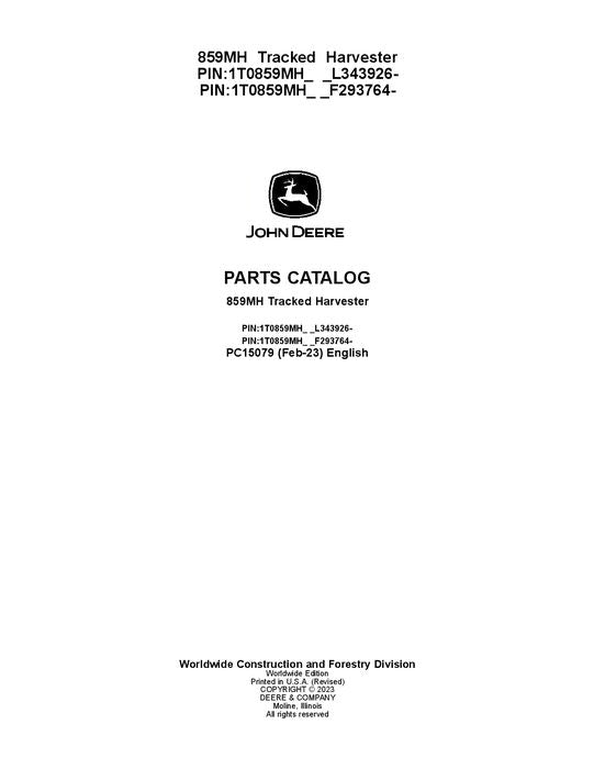 Pdf PC15079 John Deere 859MH Tracked Harvester Parts Manual