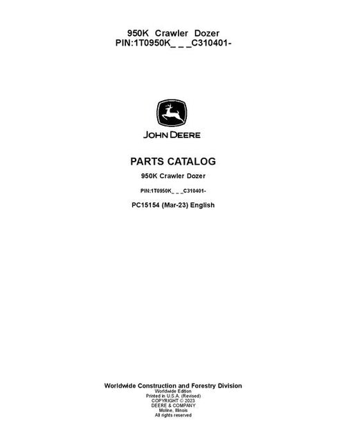 Pdf PC15154 John Deere 950K Crawler Dozer Parts Manual