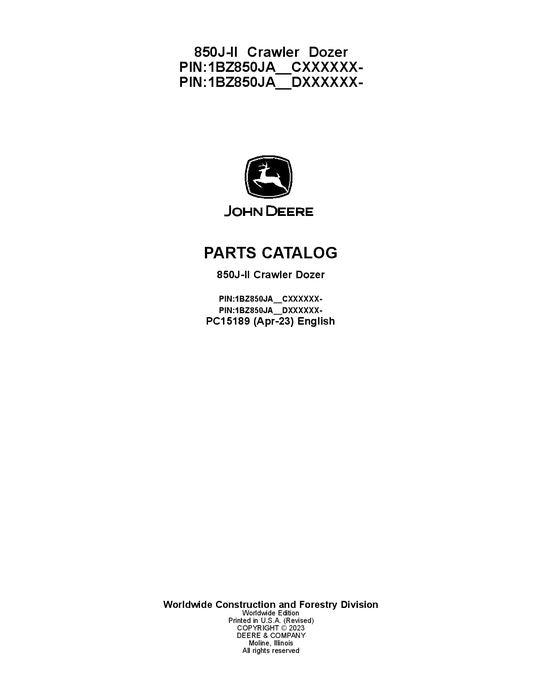 Pdf PC15189 John Deere 850J-II Crawler Dozer Parts Manual