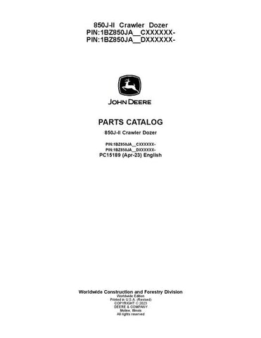 Pdf PC15189 John Deere 850J-II Crawler Dozer Parts Manual