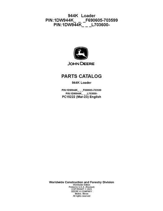 Pdf PC15222 John Deere 944K Crawler Loader Parts Manual