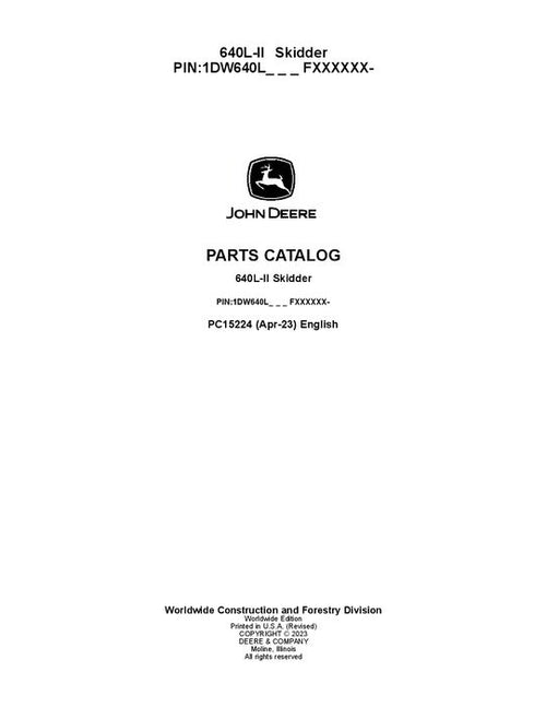 Pdf PC15224 John Deere 640L-II Skidder Parts Manual