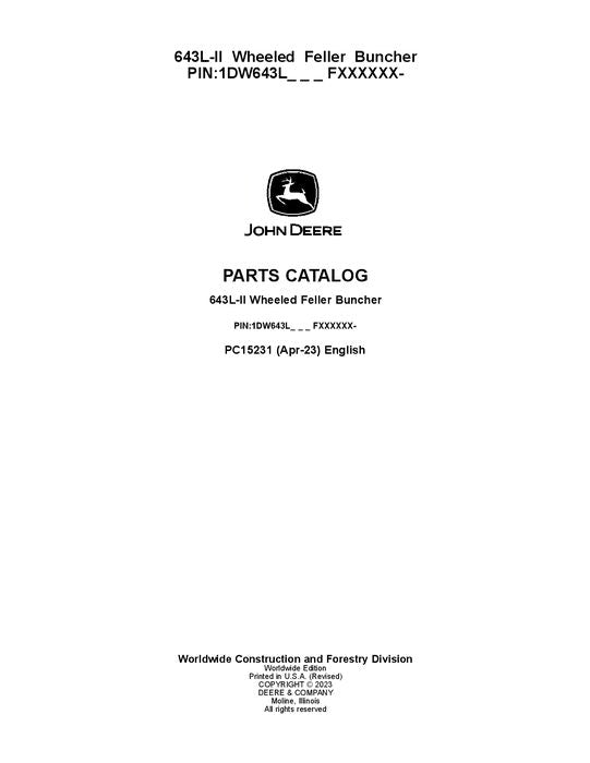 Pdf PC15231 John Deere 643L-II Wheeled Feller Buncher Parts Manual