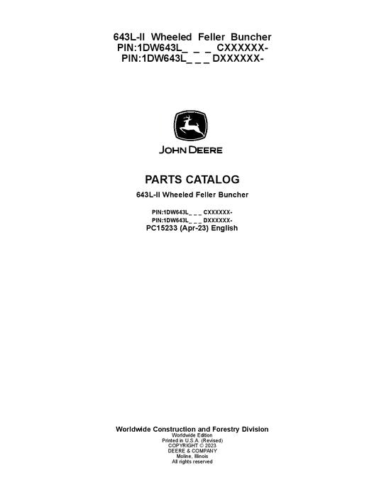 Pdf PC15233 John Deere 643L-II Wheeled Feller Buncher Parts Manual