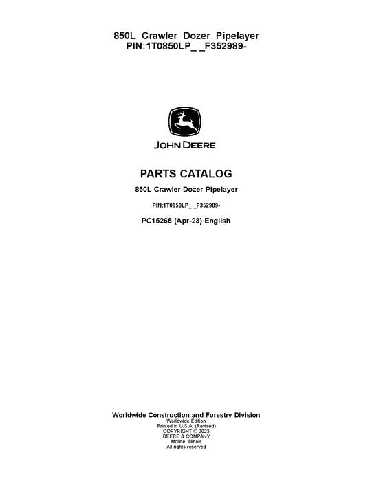 Pdf PC15265 John Deere 850L PL Crawler Dozer Parts Manual