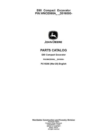 PC15266 - John Deere E60 Series Excavator Parts Manual