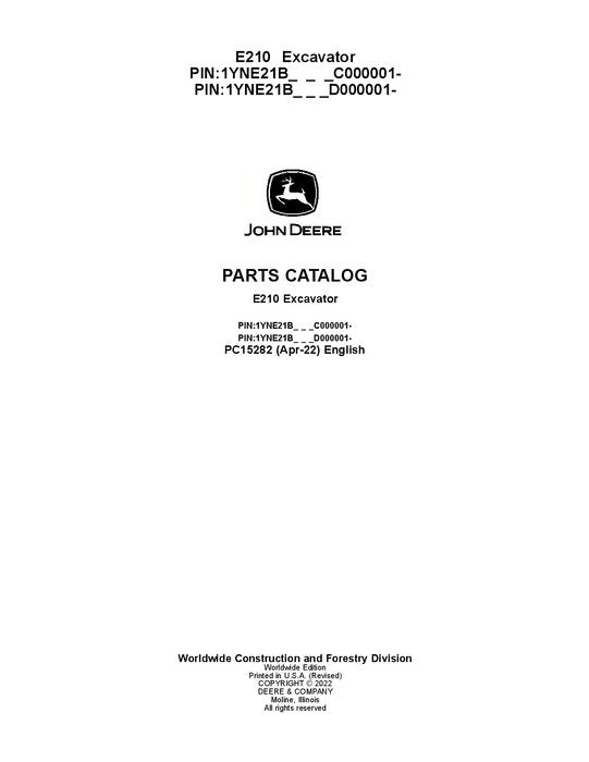 PC15282 - John Deere E210-II E Series Excavator Parts Manual