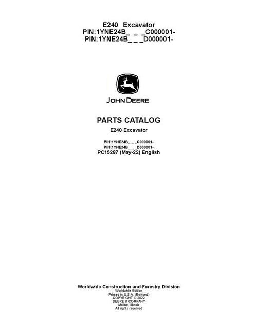 PC15287 - John Deere E240-II Series Excavator Parts Manual