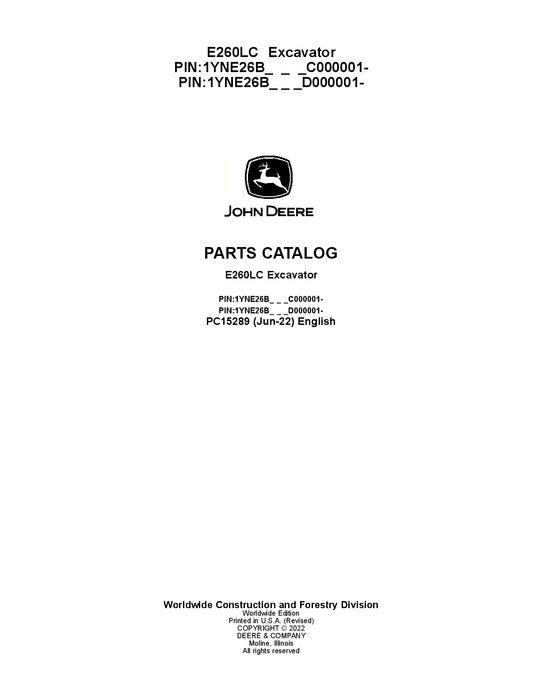 PC15289 - John Deere E260LC L Series Excavator Parts Manual