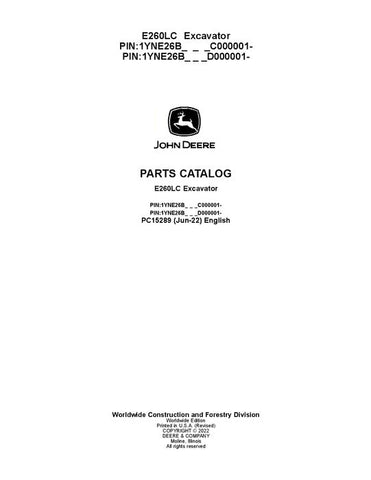 PC15289 - John Deere E260LC L Series Excavator Parts Manual