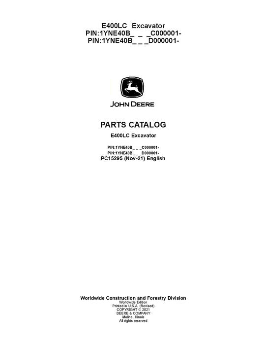 PC15295 - John Deere E400LC Series Excavator Parts Manual