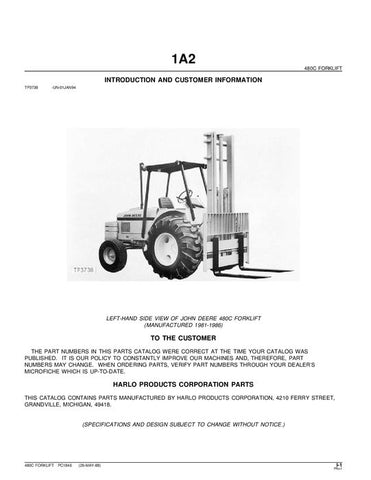 PC1846 - John Deere 480C C Series Forklifts Parts Manual