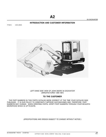 PC2118 - John Deere 50 Excavator Parts Manual