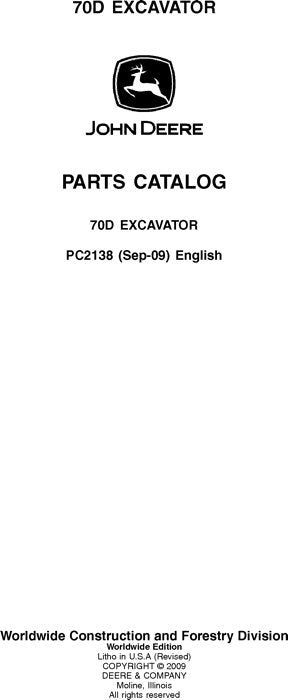 PC2138 - John Deere 70D Excavator Parts Manual