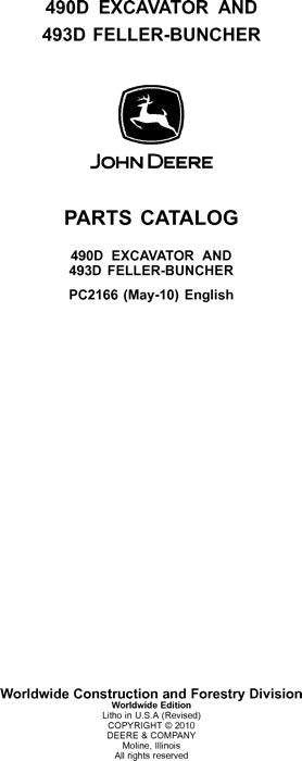 PC2166 - John Deere 490D 493D Excavator Parts Manual