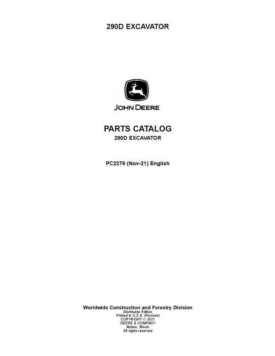 PC2279 - John Deere 290D D Series Excavator Parts Manual