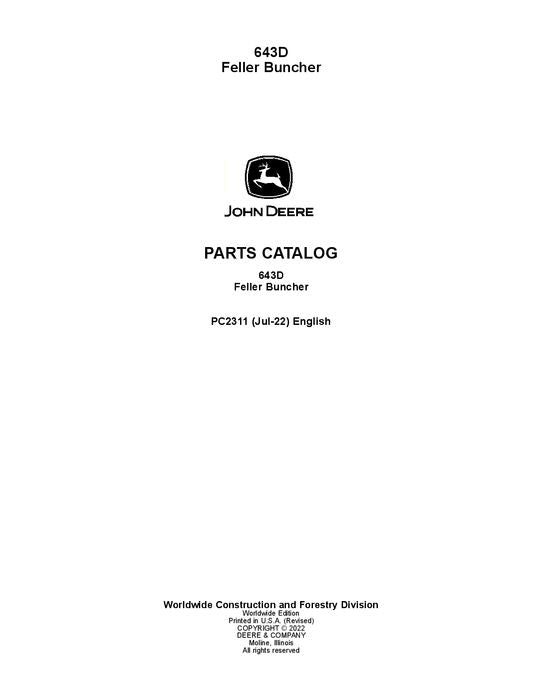 Pdf PC2311 John Deere 643D Wheeled Feller Buncher Parts Manual