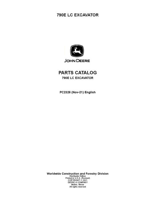 PC2326 - John Deere 790ELC E Series Excavator Parts Manual