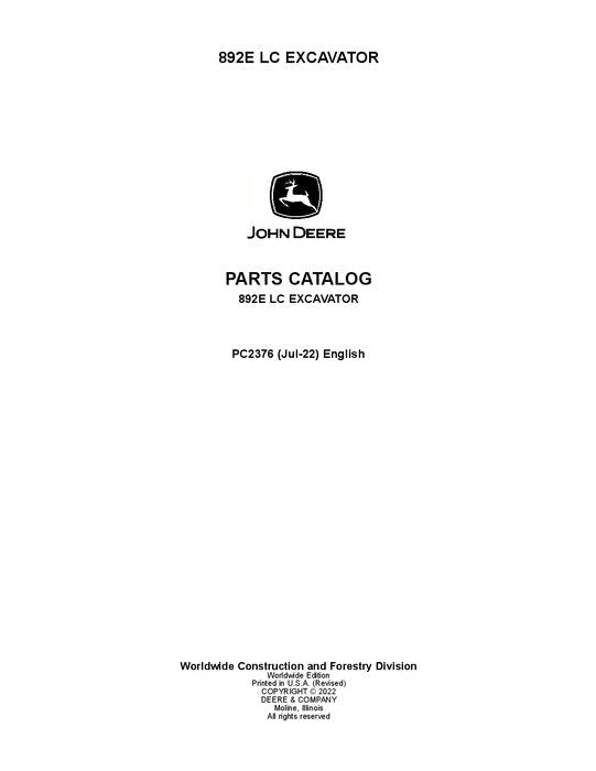 PC2376 - John Deere 892ELC E Series Excavator Parts Manual