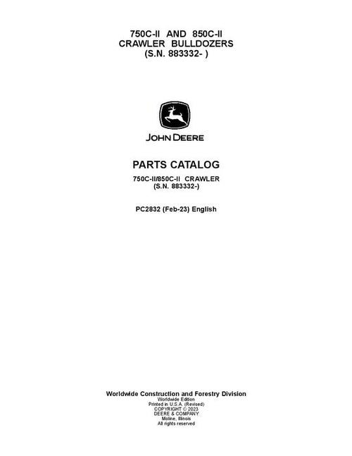 Pdf PC2832 John Deere 750CII, 850CII Crawler Dozer Parts Manual