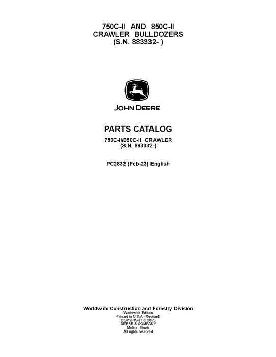 Pdf PC2832 John Deere 750CII, 850CII Crawler Dozer Parts Manual